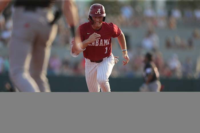Will Hodo (1) running to second base - Alabama baseball vs. Jacksonville State